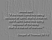 Jesus said,"If the flesh came into being because of spirit, that is a marvel, but if spirit came into being because of the body, that is a marvel of marvels"
